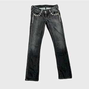 Faith Connexion Studded Straight Leg Low Rise Washed Black Jeans Size 26‎